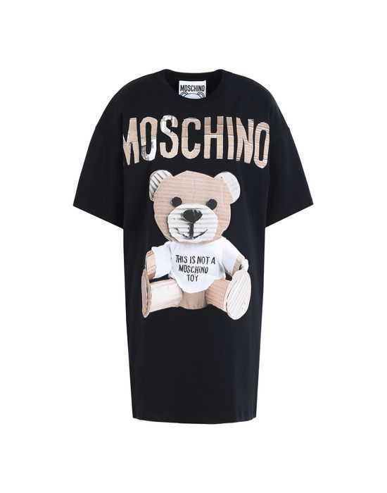 MOSCHINO Bear Patch Cotton Over Dress in Black | ModeSens