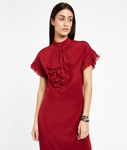 KARL LAGERFELD Silk Ruffle Plastron Dress 12_f