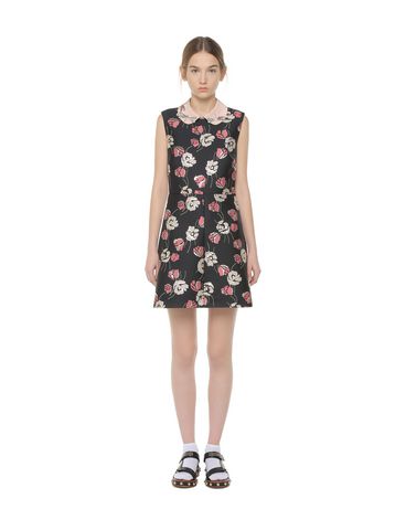 REDValentino Poppy Flower lurex Jacquard dress with glitter dragonflies collar