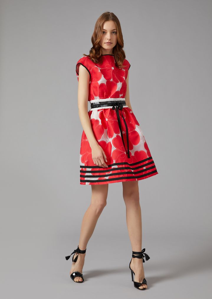 Flared Dress In Fl Jacquard Fabric Woman Giorgio Armani