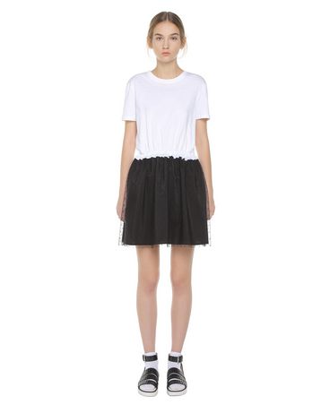 REDValentino Jersey T-shirt dress with point d'esprit tulle