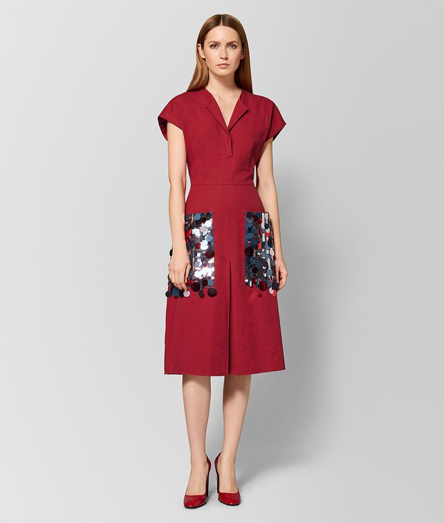 BOTTEGA VENETA CHINA RED LINEN DRESS Dress Woman fp