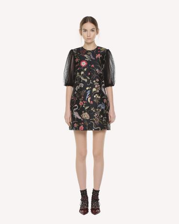 REDValentino Flora and Fauna brocade dress with Tulle sleeves