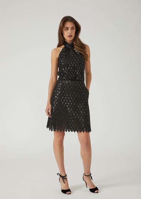 Women S Dresses Emporio Armani Macramé Dress With Sequin Embroidery