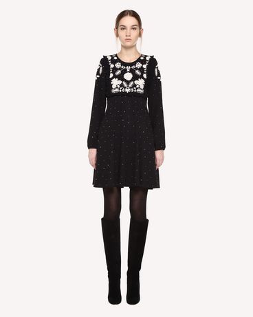 REDValentino Dress in Crêpe Sablé with Frozen Flowers embroidery