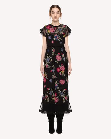REDValentino Georgette dress with floral cross-stitch detailing