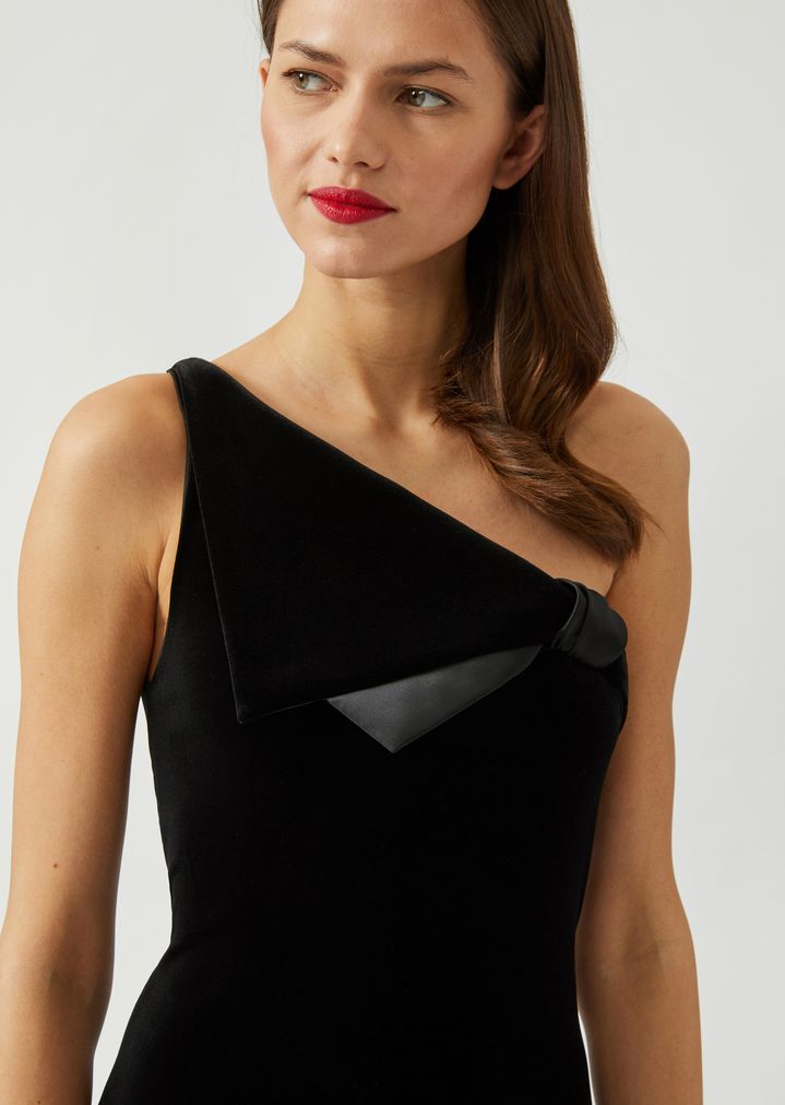 One-shoulder carded chenille jersey dress with glossy satin details ...