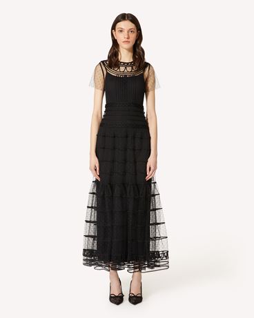 REDValentino Point d'esprit tulle dress with tubular embroidery