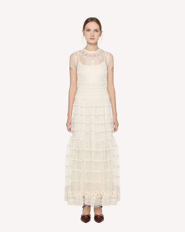 REDValentino Point d'esprit tulle dress with tubular embroidery