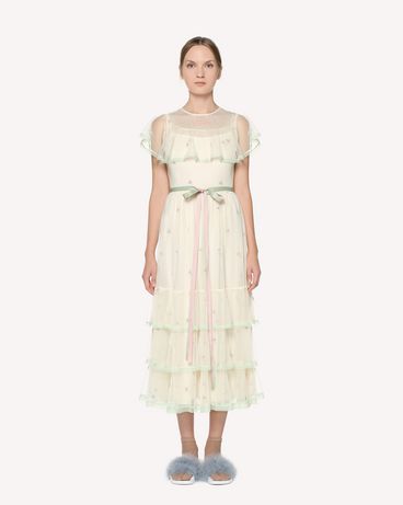 REDValentino Point d'esprit tulle dress with pastel flowers embroidery