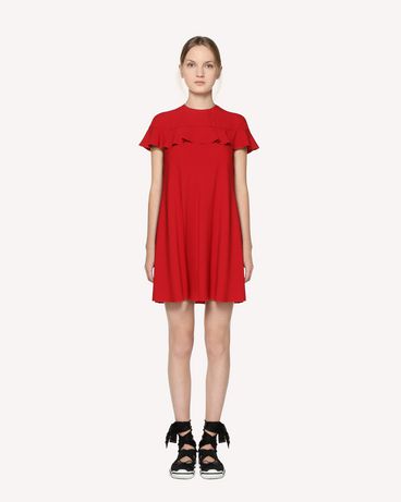 REDValentino Satin-backed crepe dress with ruffle detail