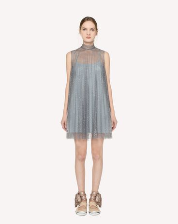 REDValentino 闪片银色波点薄纱细褶连衣裙