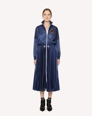 REDValentino Jersey mesh pleated dress with embroidered space patches