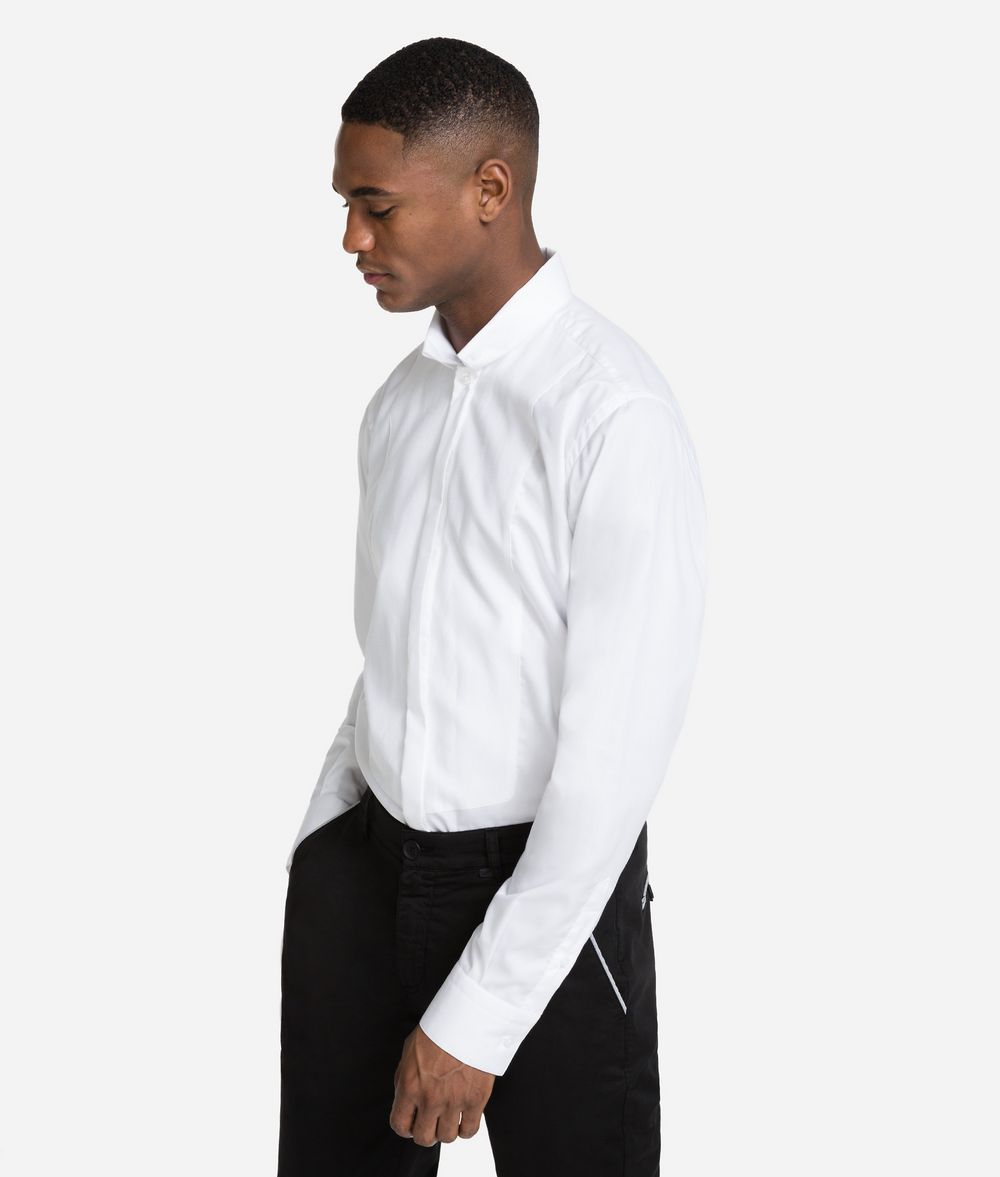 mens collarless tuxedo shirt