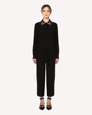 REDValentino Silk jumpsuit with swallow bird patches
