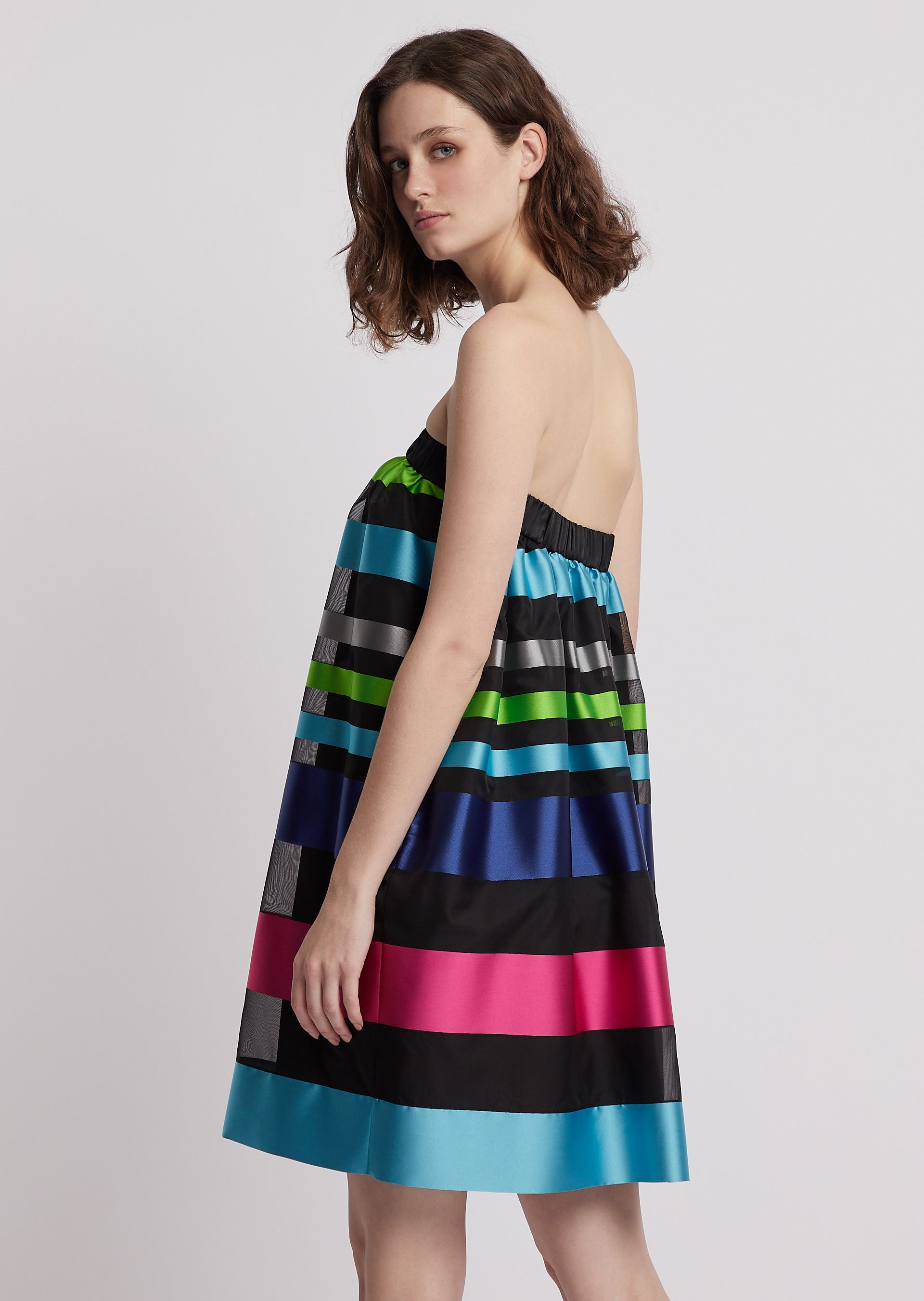 Oversized balloon dress in jacquard satin with coloured stripes | Woman ...