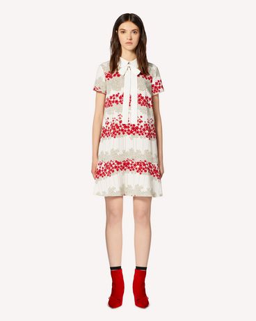 REDValentino Dreaming Peony printed marocaine dress with collar detail