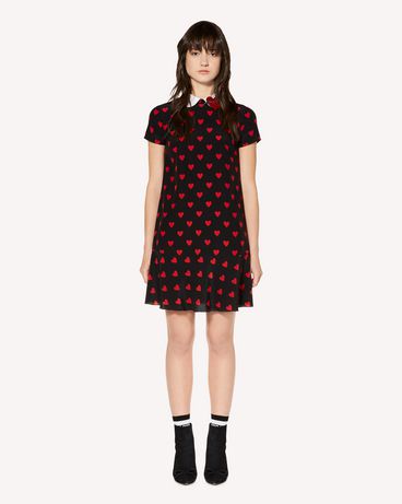 REDValentino Heart printed silk dress with heart patch detail