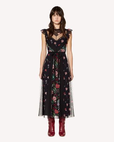 REDValentino 嵌花 Cherry Blossom 印纹平纹细布连衣裙