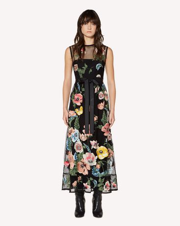 REDValentino Poppy flowers embroidered macramé dress