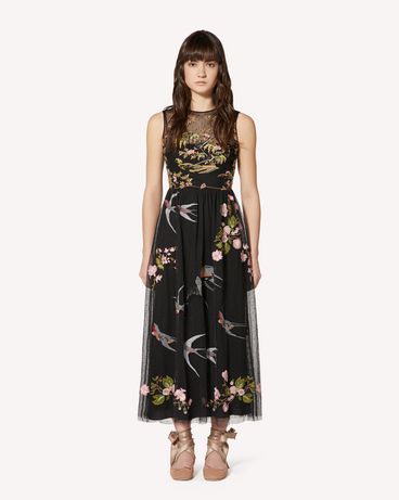 REDValentino Swallows and Flowers embroidered point d'esprit tulle dress