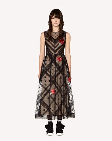 REDValentino Tulle point d'esprit dress with heart and dagger embroidery
