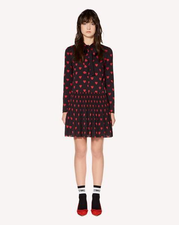 REDValentino Hearts printed crepe de chine pleated dress