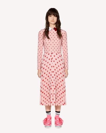 REDValentino Heart printed crepe de chine dress with heart patch detail
