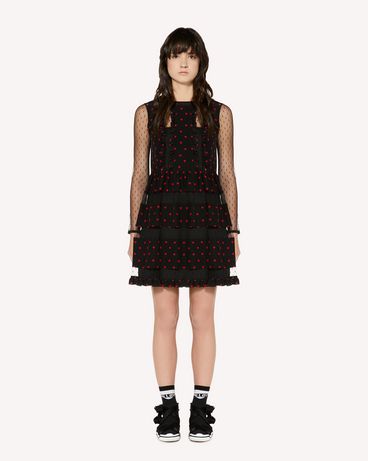 REDValentino Heart print silk dress with tulle point d'esprit