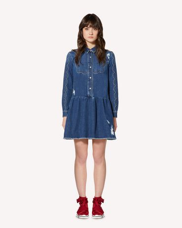 REDValentino Scallop detail denim shirt dress