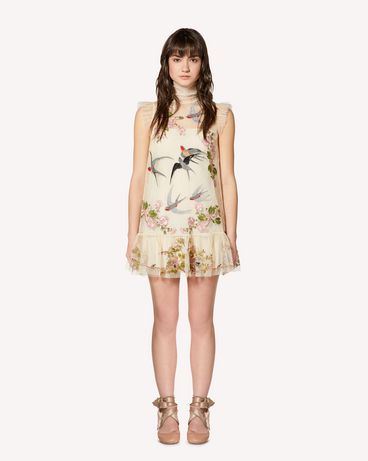REDValentino Swallows and Flowers embroidered point d'esprit tulle dress