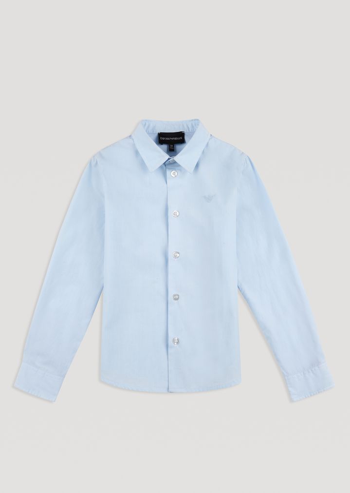 Camisa de popelina de algodón de hilo teñido con logotipo bordado Camisa de popelina de algodón de hilo teñido con logotipo bordado