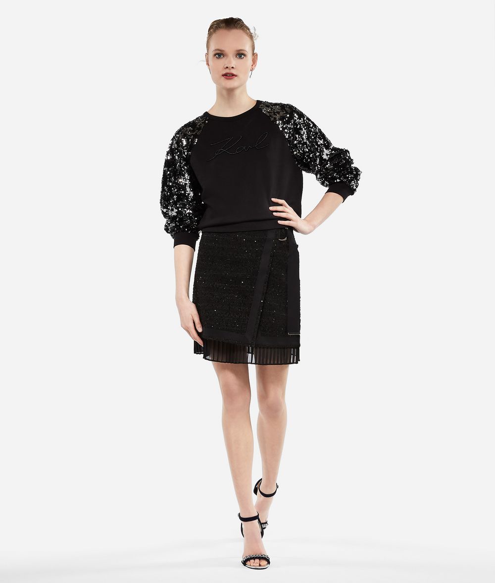 KARL LAGERFELD Bouclé and Pleated Georgette Skirt Skirt Woman f