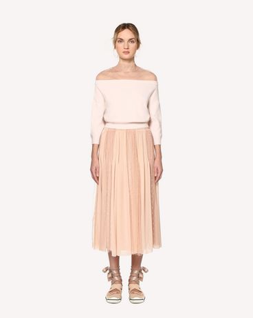 REDValentino Muslin and point d'esprit tulle pleated skirt