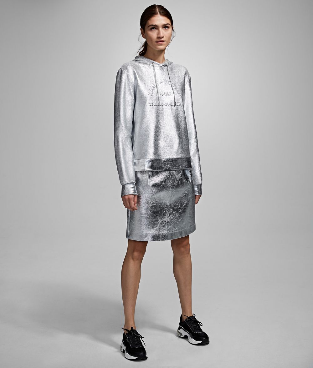 KARL LAGERFELD Silver-Coated Skirt Skirt Woman f