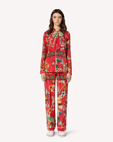 REDValentino Bird of Paradise in the Forest printed silk pajama-style pants