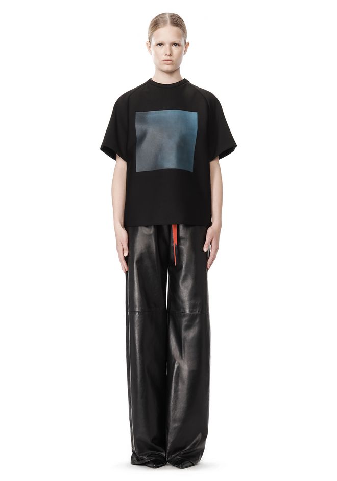 WIDE LEG LEATHER PANT WITH CONTRAST DRAWSTRING | PANTS | Alexander ...