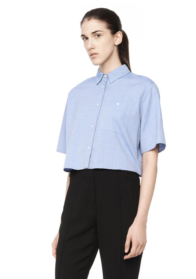 CROPPED COLLARED OXFORD SHIRT | TOP | Alexander Wang Official Site