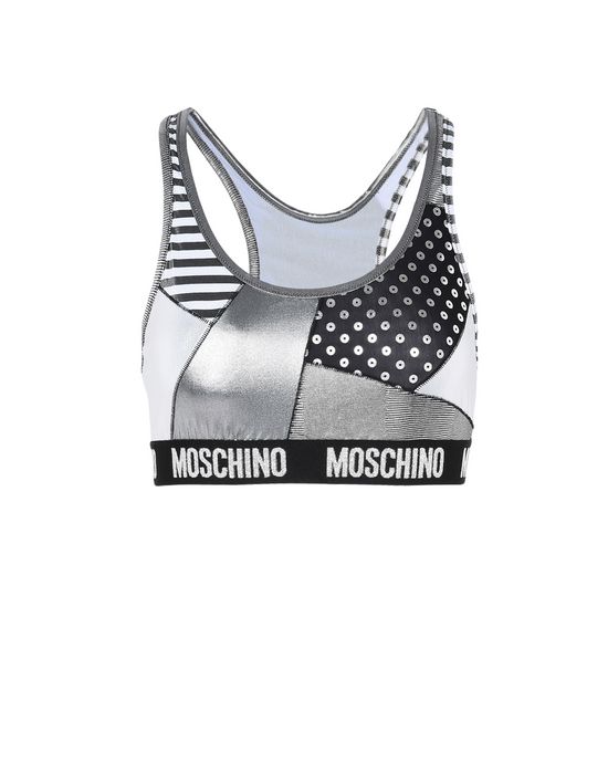 MOSCHINO Patchwork Bikini Top in Silver | ModeSens