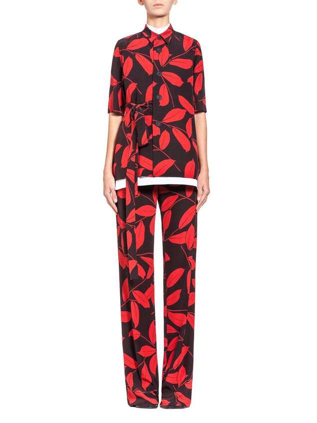 Blouse With Collar In Silk Crêpe With Silhouette Print ‎ | Marni