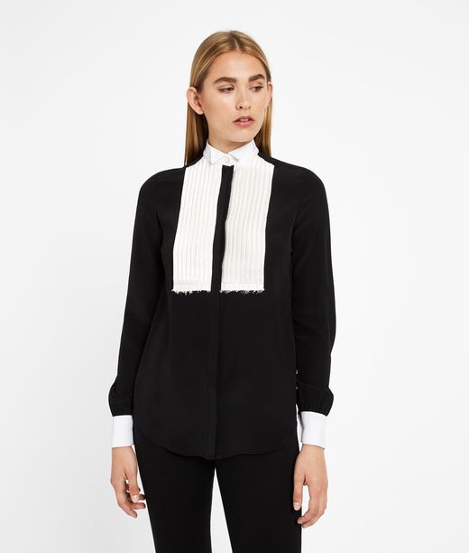 KARL LAGERFELD Contrast Bib Silk Shirt 12_f