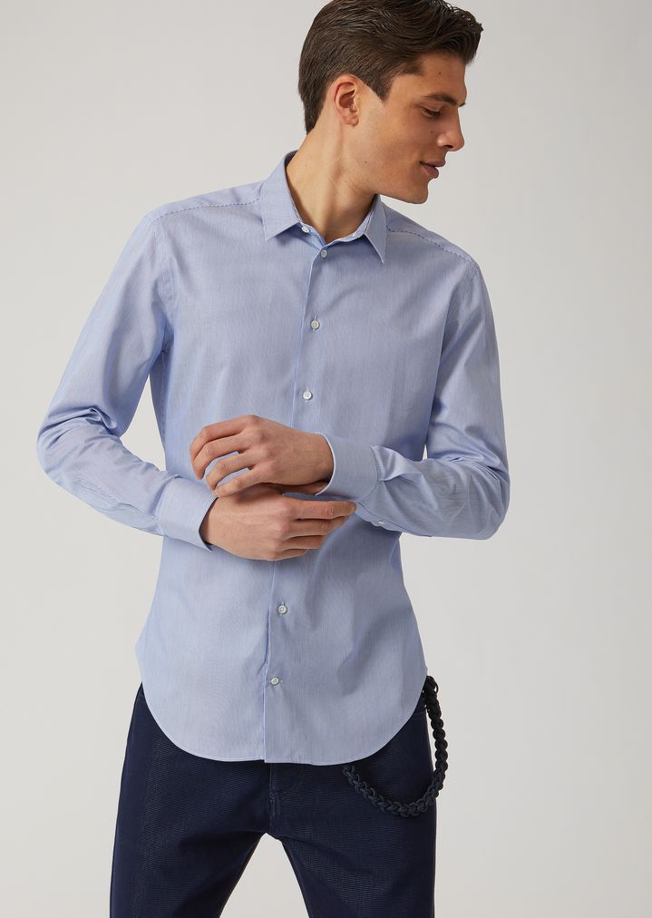Armani jeans - camicia slim fit elasticizzata blu navy a maniche lunghe -  blu navy - Stileo.it