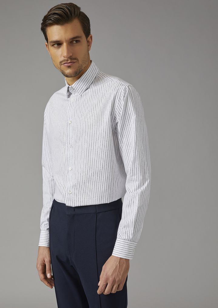 Gessato Uomo Camicia Armani In Cotone Giorgio qRnFAZz