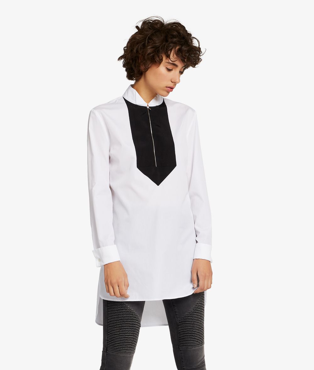 KARL LAGERFELD Tunic Shirt W/ Grosgrain Bib Blouse Woman f
