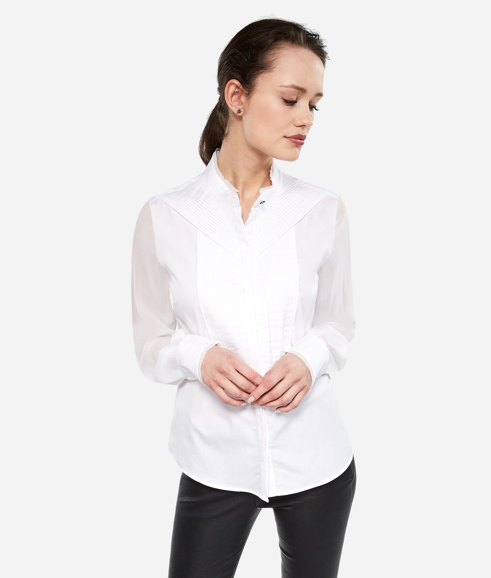 KARL LAGERFELD Cotton Silk Pintuck Shirt Blouse Woman f