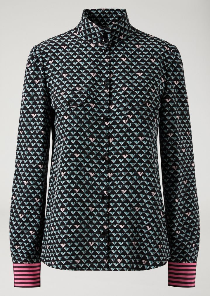 Camisa de crespón de China de seda con estampado integral de logotipos Camisa de crespón de China de seda con estampado integral de logotipos