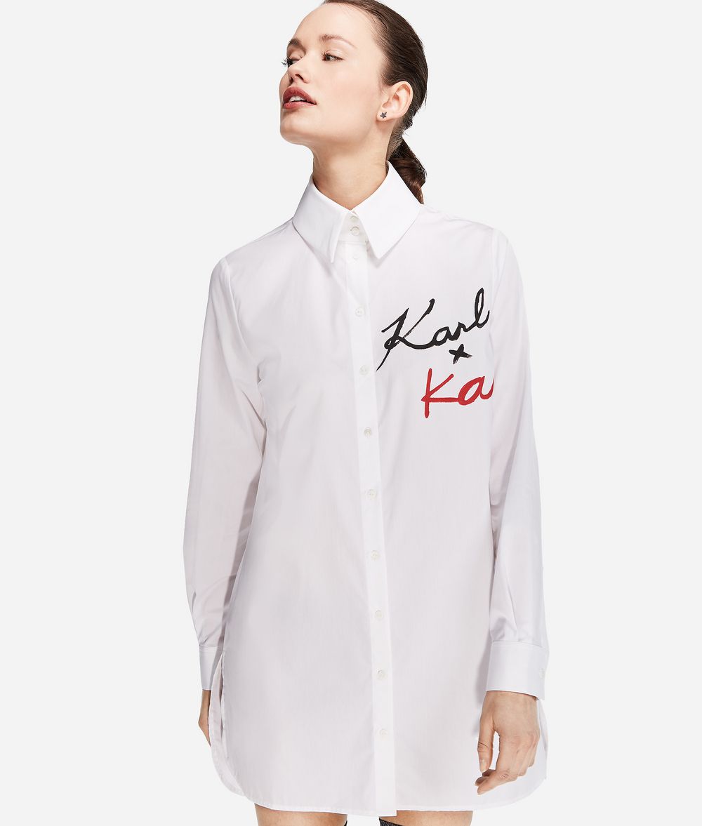 KARL LAGERFELD Karl x Kaia Popeline-Bluse mit Logo Bluse Damen f