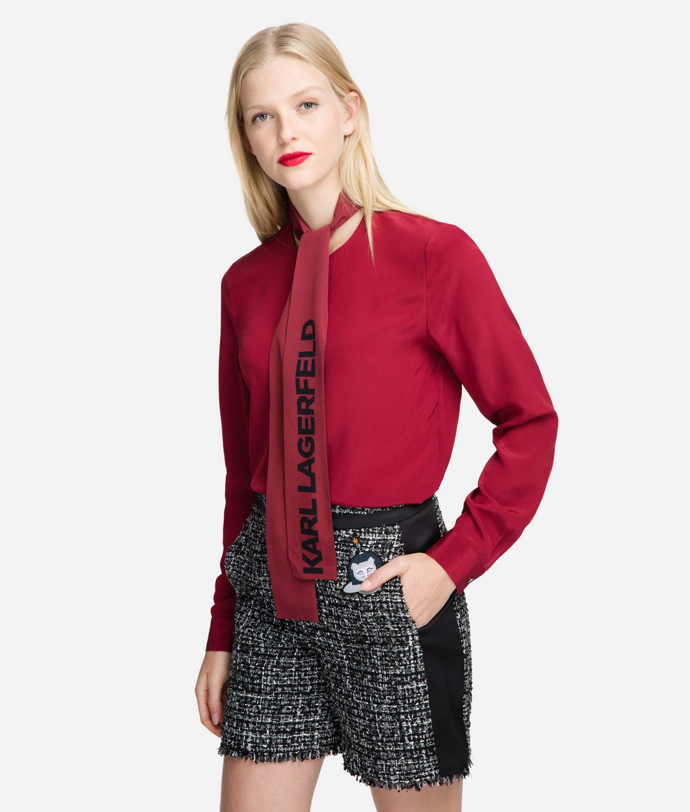 KARL LAGERFELD Logo Bow Silk Blouse Blouse Woman f