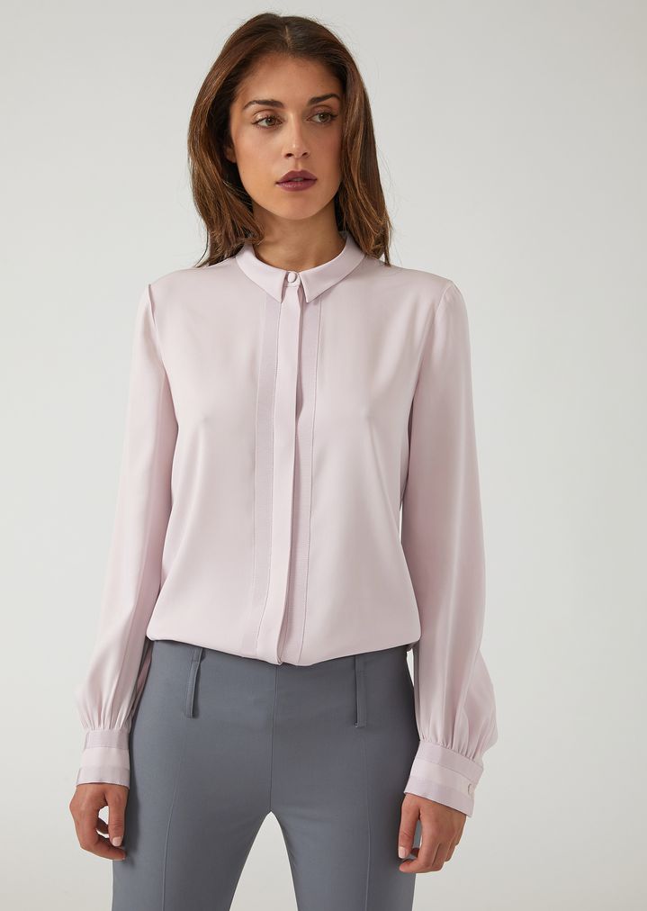 Pasamanería Gasa Con Seda Pequeño Camisa Emporio Detalles De Cuello Armani Mujer xq0S66fw