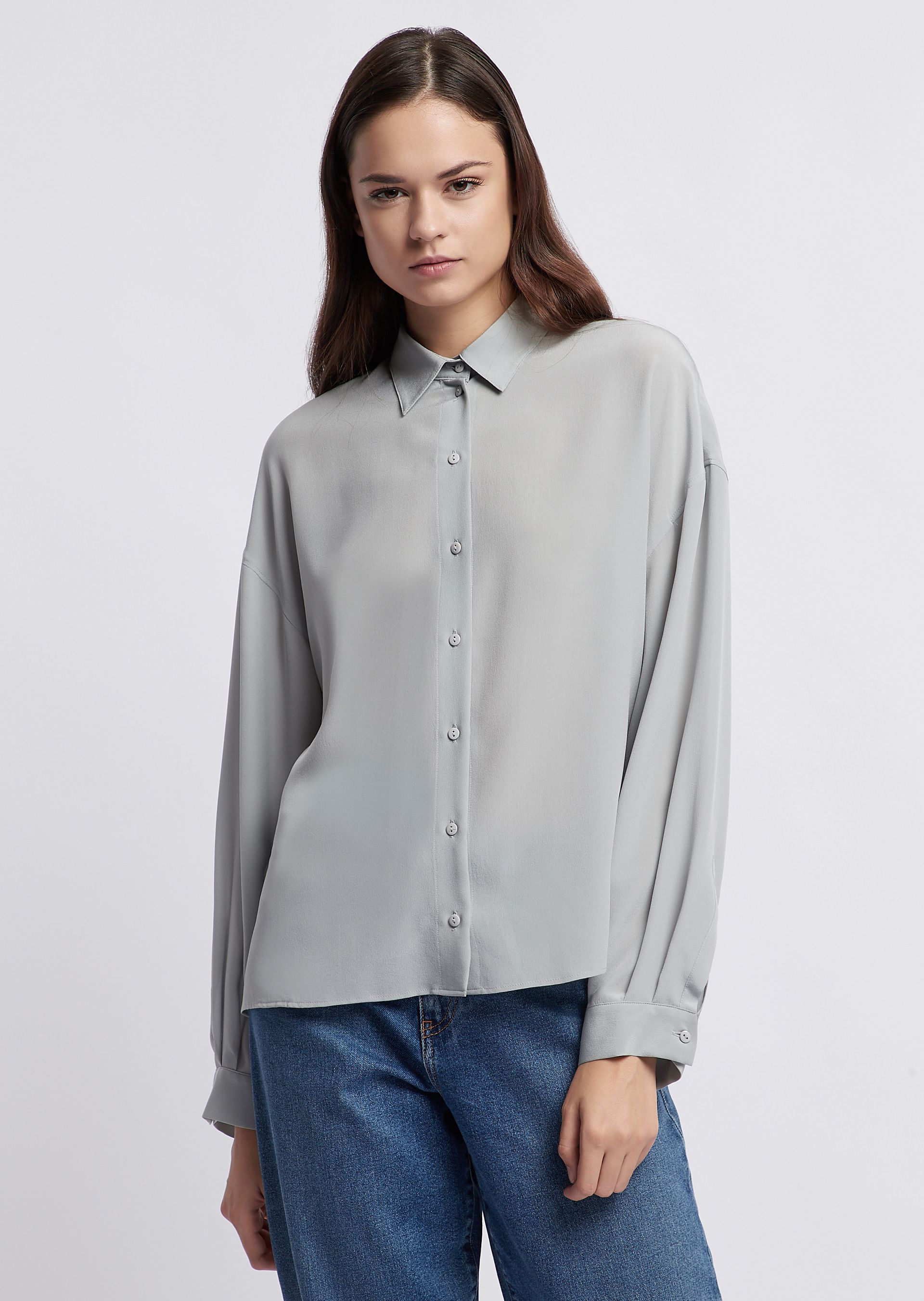 Satin crepe shirt with wide sleeves | Woman | Emporio Armani